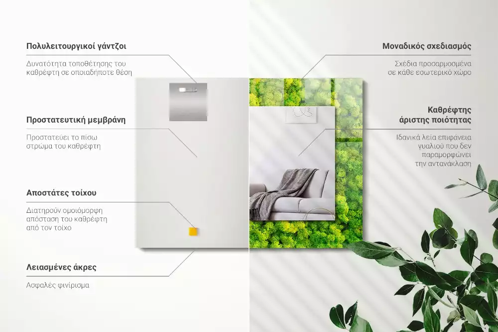 Miroir rectangulaire à cadre imprimé mousse verte
