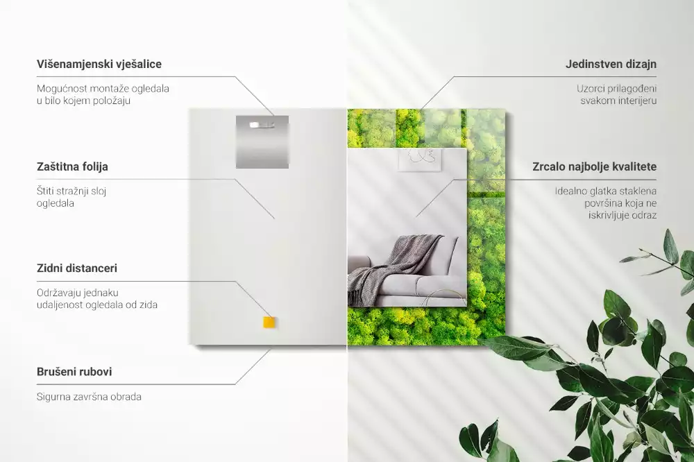 Miroir rectangulaire à cadre imprimé mousse verte