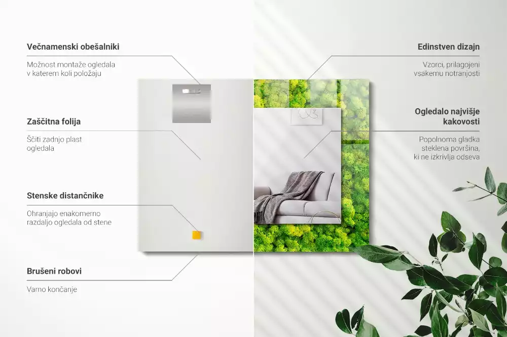 Miroir rectangulaire à cadre imprimé mousse verte