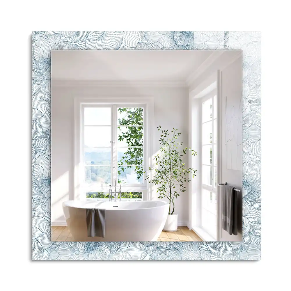Miroir rectangulaire imprimé fleurs en motif bleu