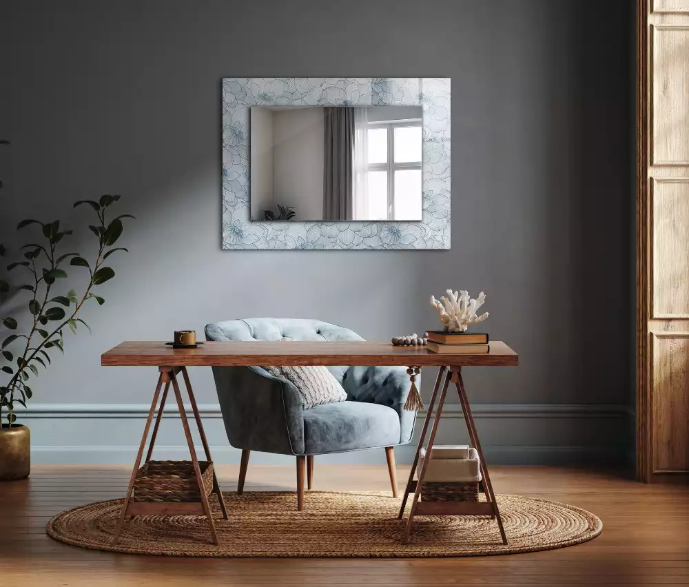 Miroir rectangulaire imprimé fleurs en motif bleu
