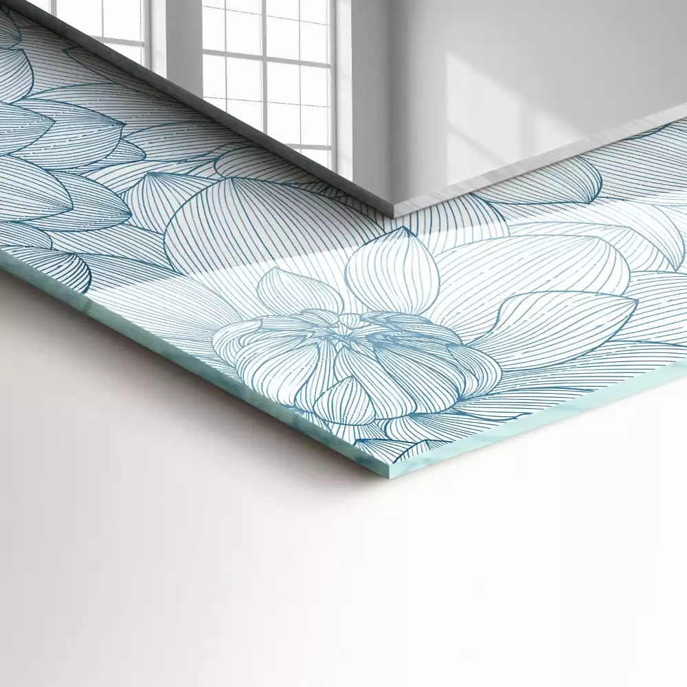 Miroir rectangulaire imprimé fleurs en motif bleu