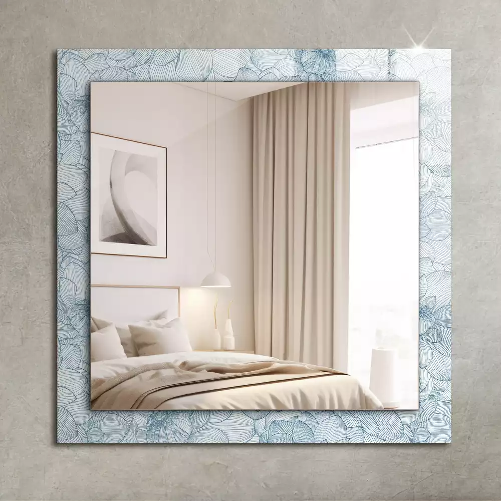 Miroir rectangulaire imprimé fleurs en motif bleu