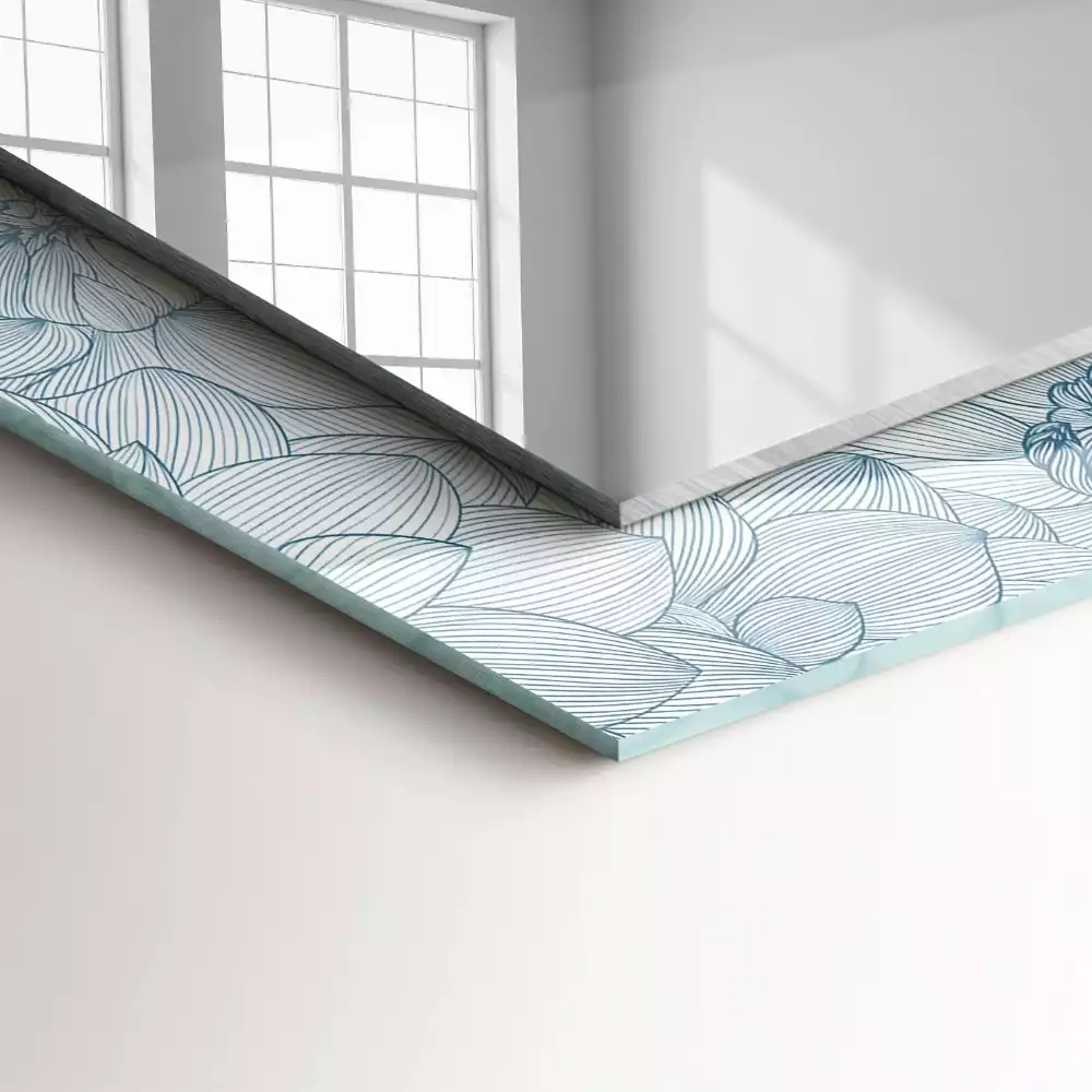 Miroir rectangulaire imprimé fleurs en motif bleu