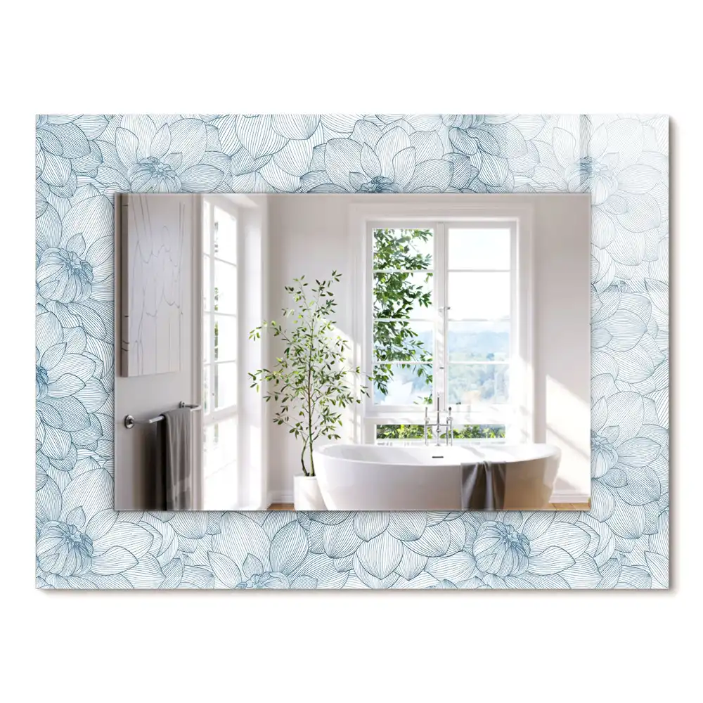 Miroir rectangulaire imprimé fleurs en motif bleu