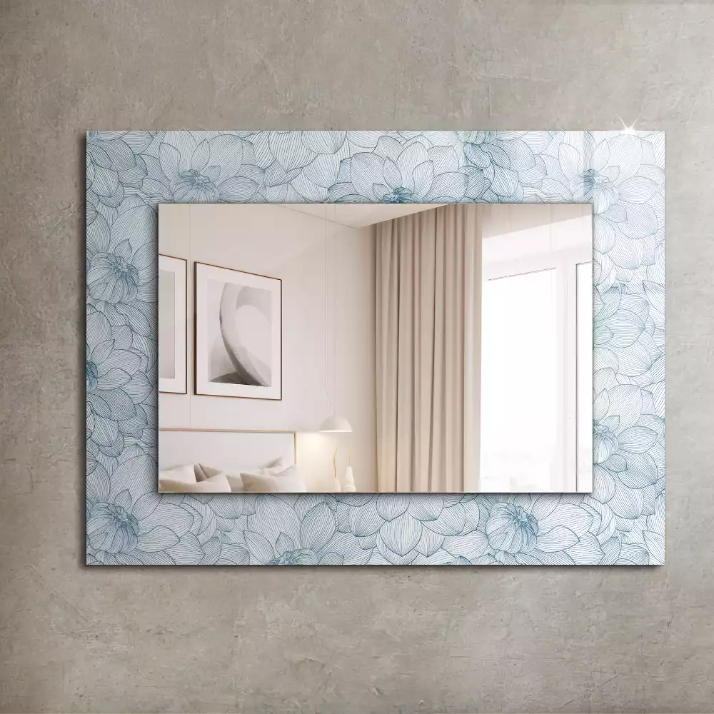 Miroir rectangulaire imprimé fleurs en motif bleu