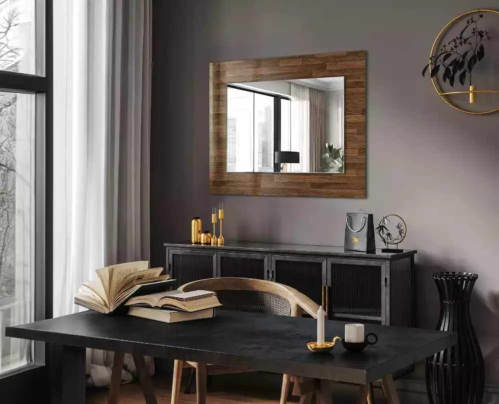Miroir rectangulaire décoratif imprimé panneaux en bois