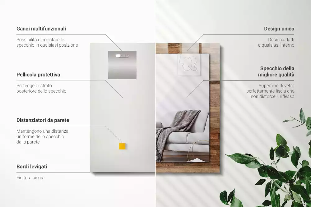 Miroir rectangulaire décoratif imprimé panneaux en bois