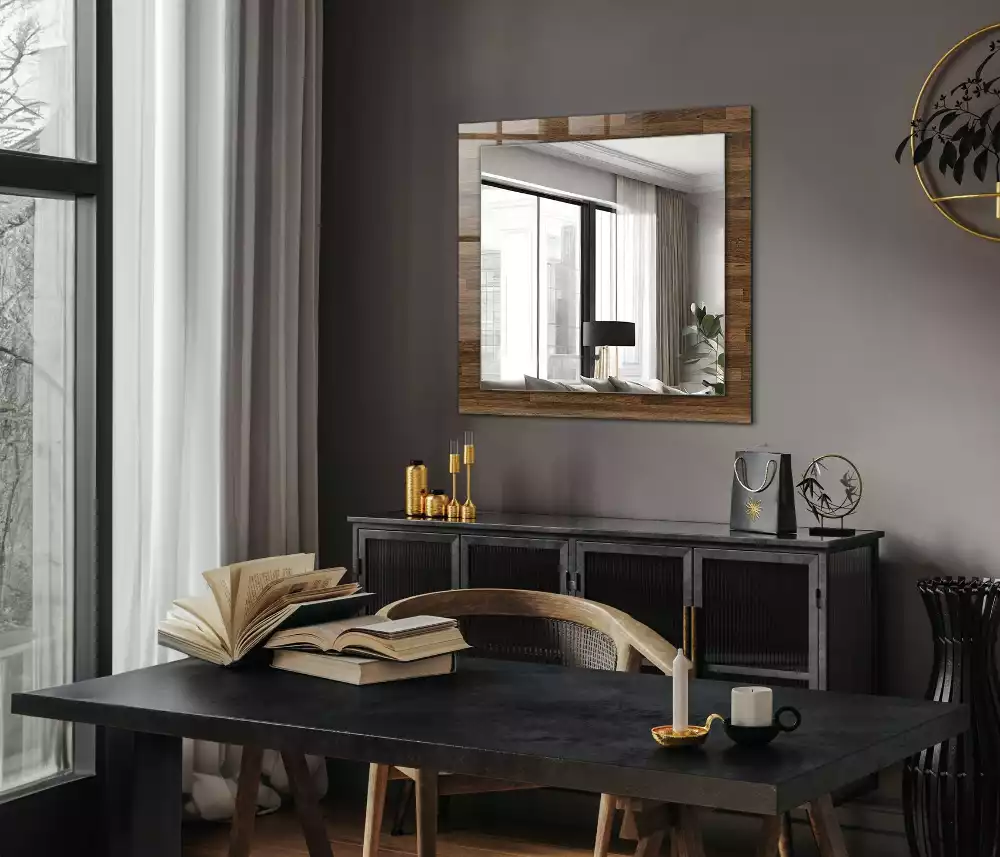 Miroir rectangulaire décoratif imprimé panneaux en bois