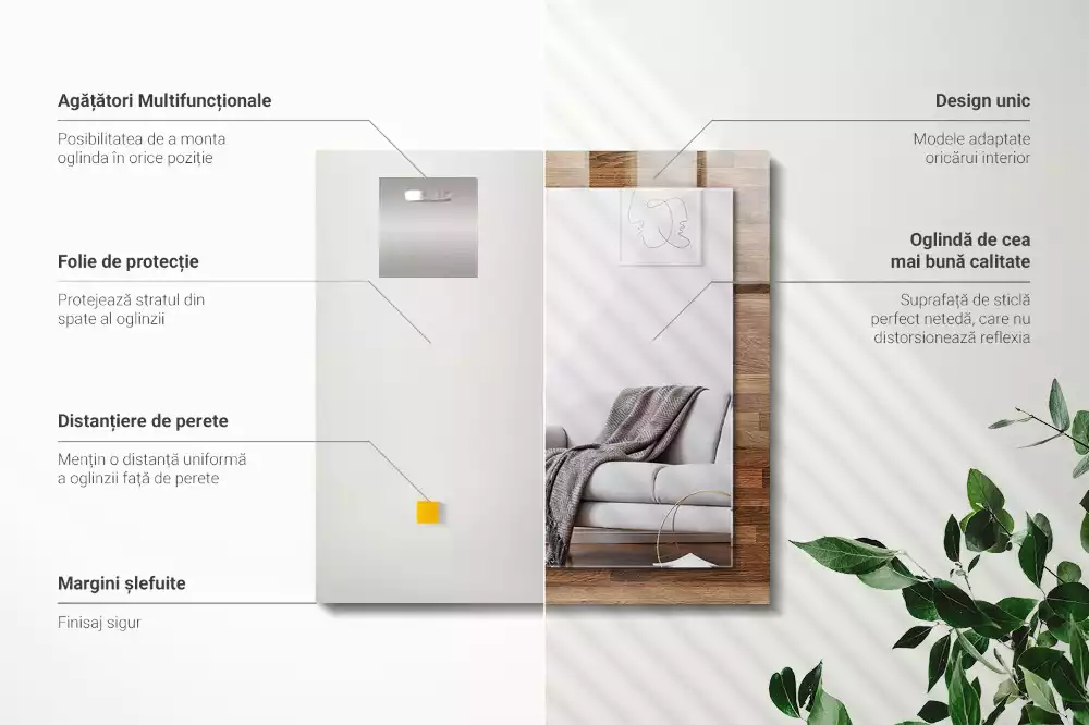 Miroir rectangulaire décoratif imprimé panneaux en bois