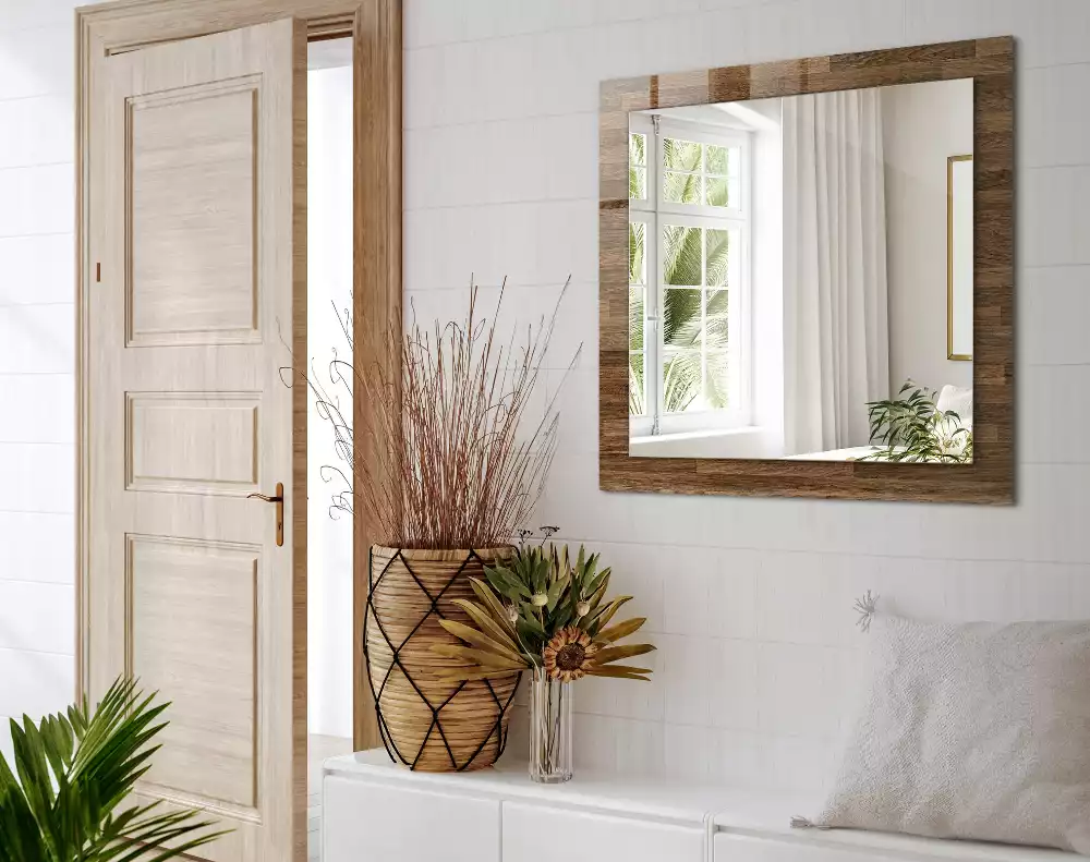 Miroir rectangulaire décoratif imprimé panneaux en bois