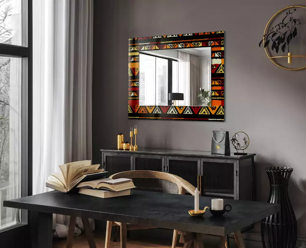 Miroir rectangulaire avec cadre imprimé motif ethnique coloré