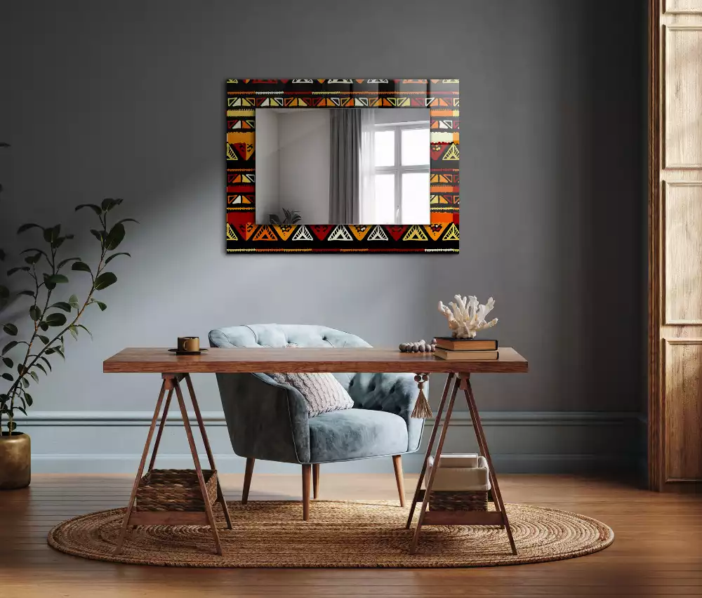 Miroir rectangulaire avec cadre imprimé motif ethnique coloré