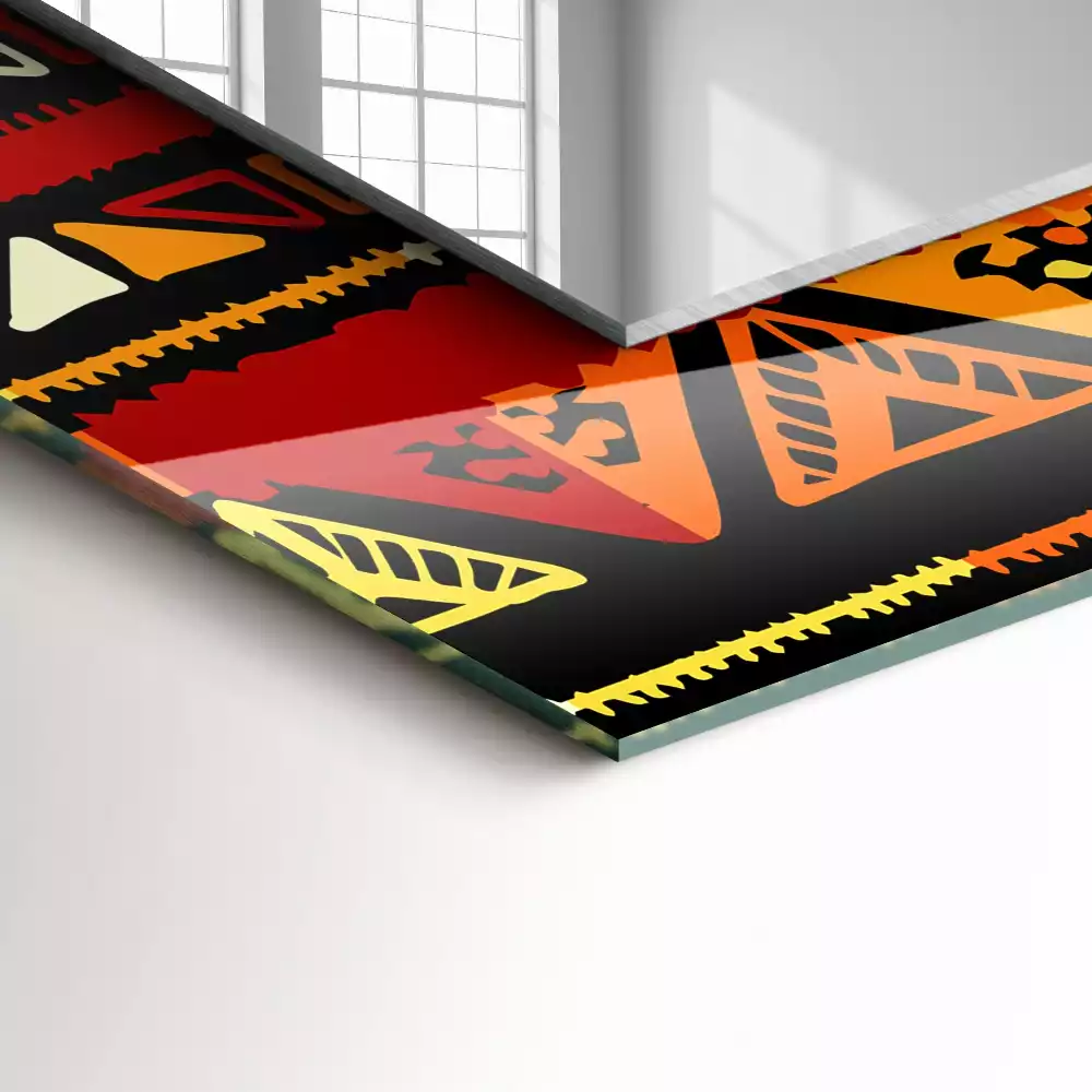 Miroir rectangulaire avec cadre imprimé motif ethnique coloré