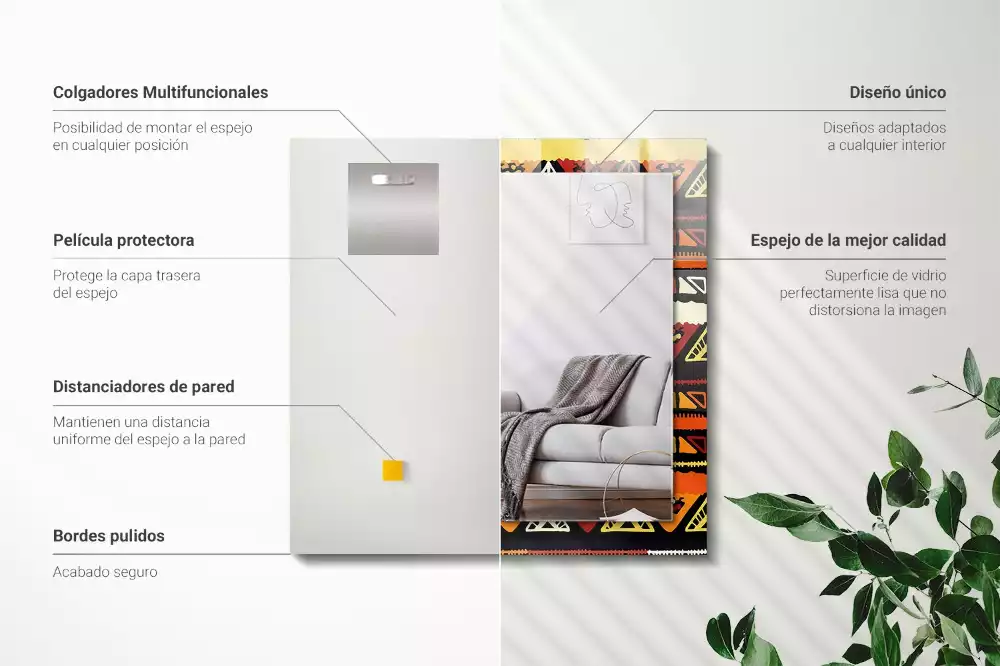 Miroir rectangulaire avec cadre imprimé motif ethnique coloré