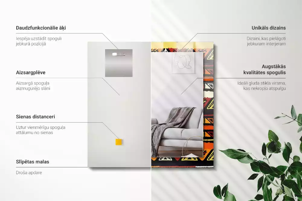 Miroir rectangulaire avec cadre imprimé motif ethnique coloré