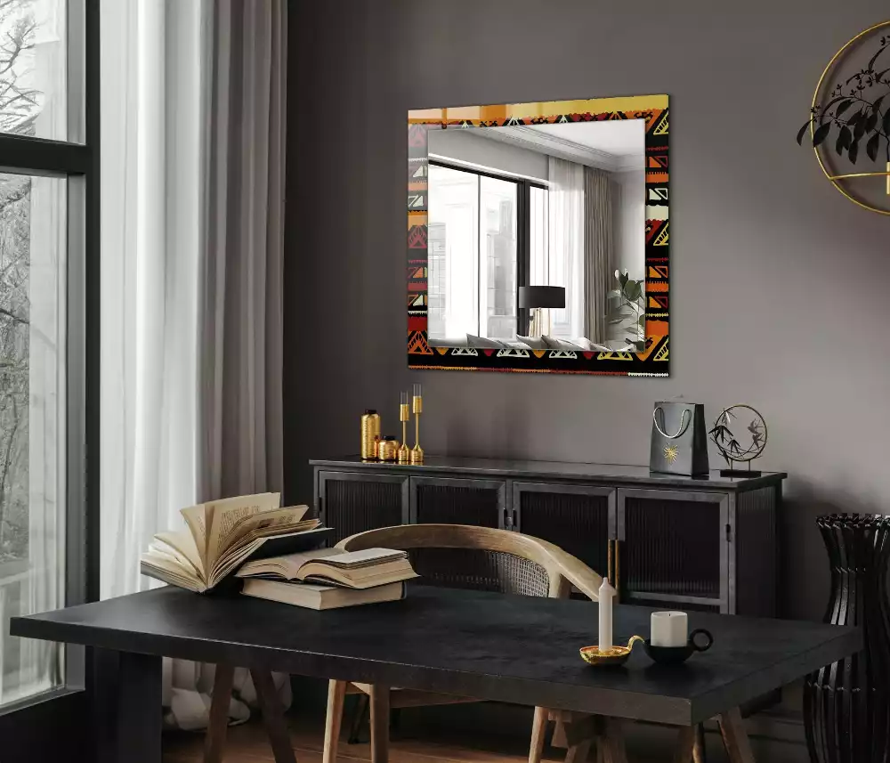 Miroir rectangulaire avec cadre imprimé motif ethnique coloré