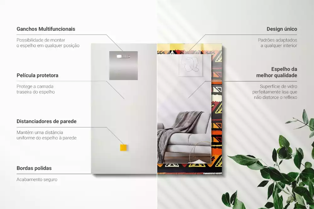 Miroir rectangulaire avec cadre imprimé motif ethnique coloré