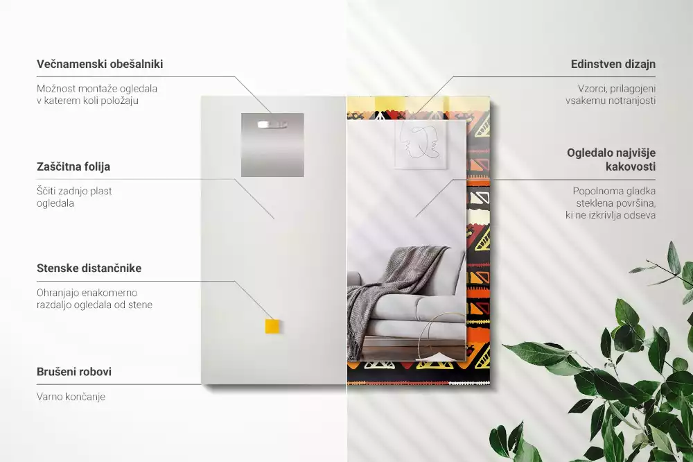 Miroir rectangulaire avec cadre imprimé motif ethnique coloré