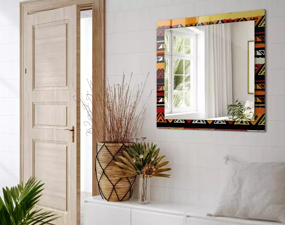 Miroir rectangulaire avec cadre imprimé motif ethnique coloré