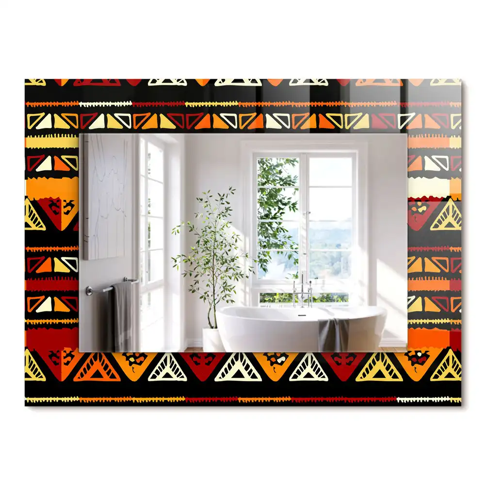 Miroir rectangulaire avec cadre imprimé motif ethnique coloré