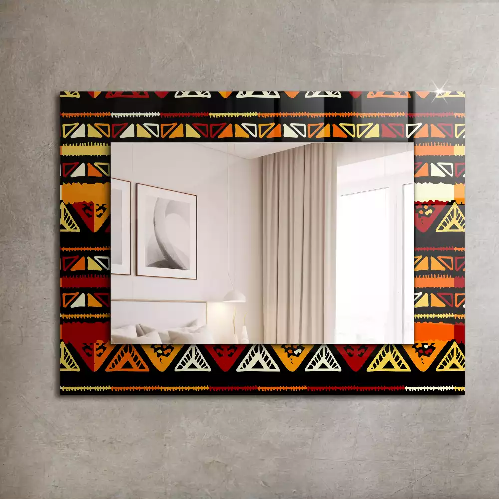 Miroir rectangulaire avec cadre imprimé motif ethnique coloré