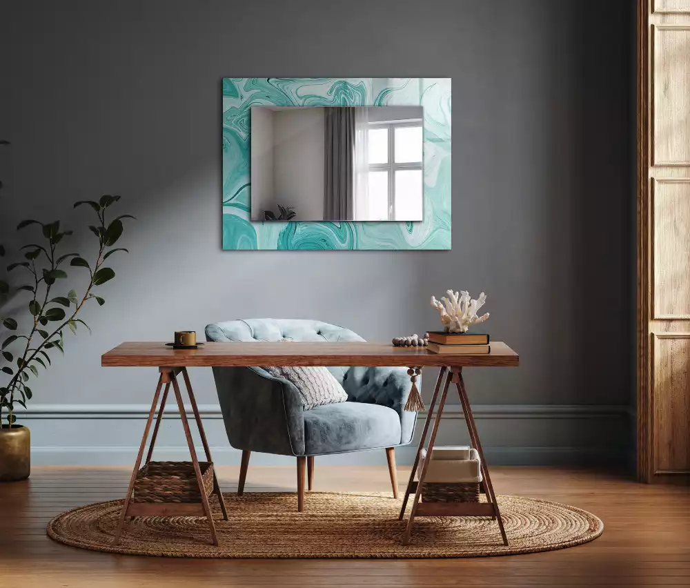 Miroir rectangulaire à cadre imprimé motif de marbre abstrait