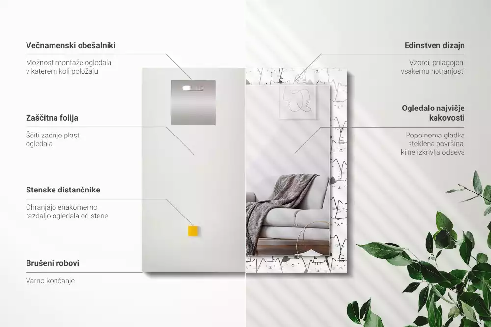 Miroir rectangulaire décoratif chats joyeux