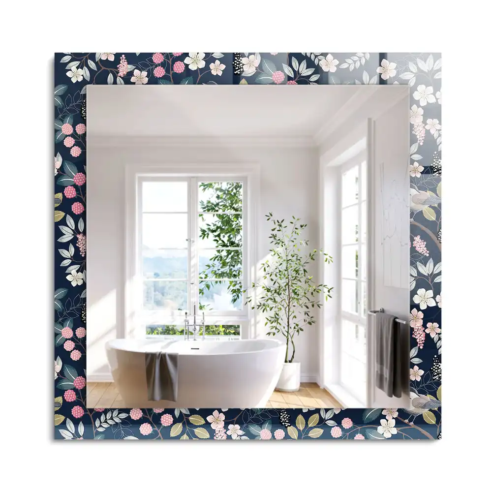 Miroir rectangulaire imprimé fleurs feuilles et oiseaux
