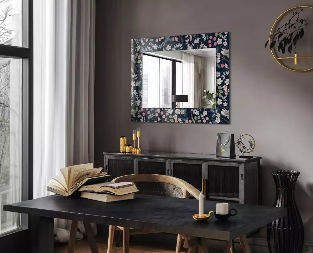 Miroir rectangulaire imprimé fleurs feuilles et oiseaux