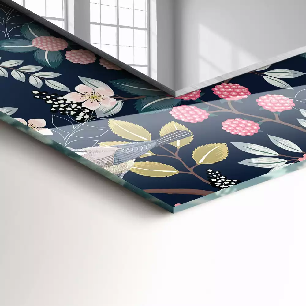 Miroir rectangulaire imprimé fleurs feuilles et oiseaux