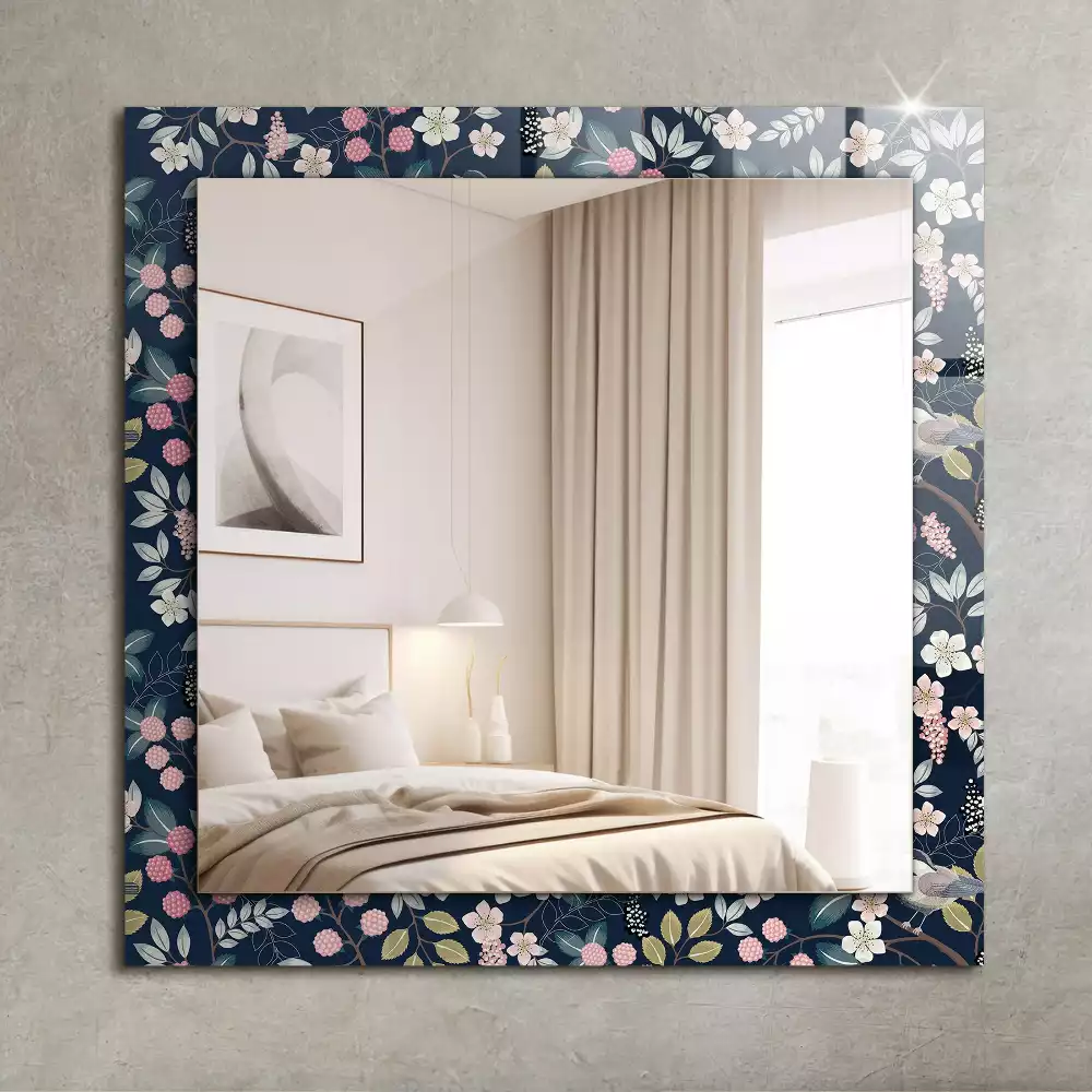 Miroir rectangulaire imprimé fleurs feuilles et oiseaux