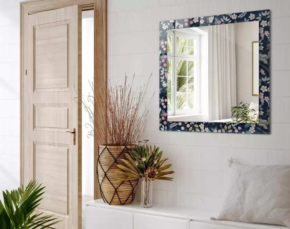 Miroir rectangulaire imprimé fleurs feuilles et oiseaux