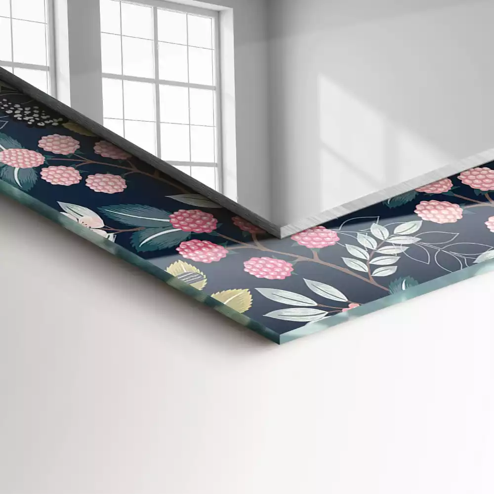 Miroir rectangulaire imprimé fleurs feuilles et oiseaux