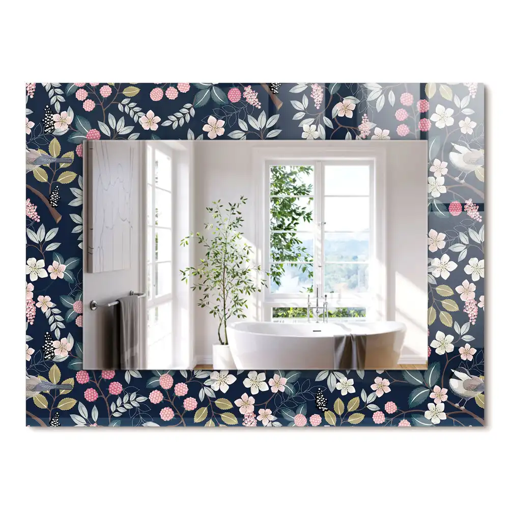 Miroir rectangulaire imprimé fleurs feuilles et oiseaux