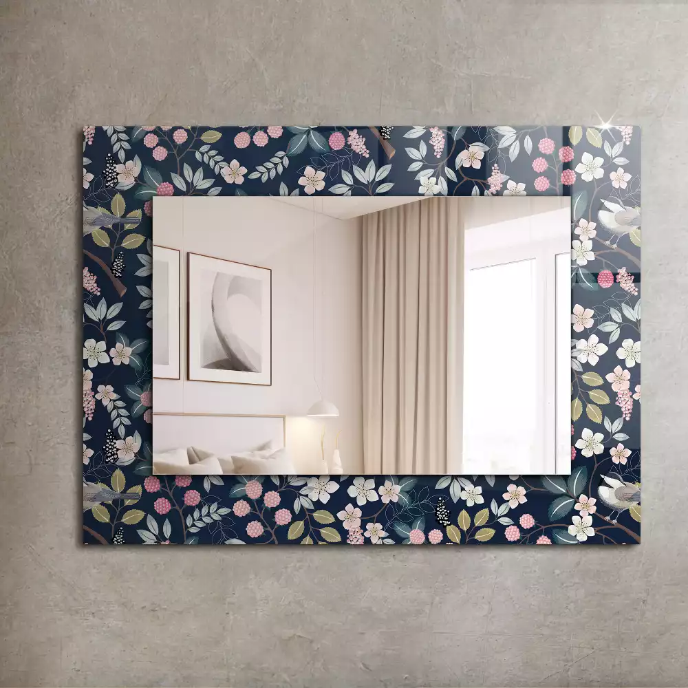 Miroir rectangulaire imprimé fleurs feuilles et oiseaux