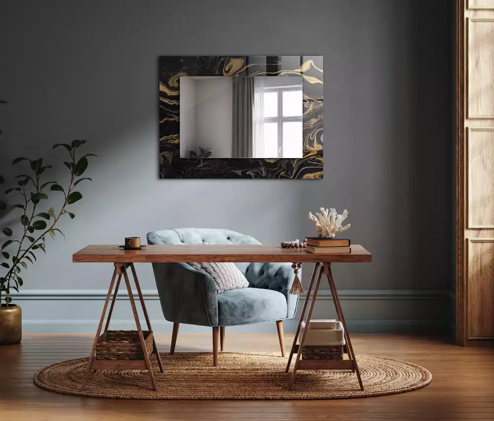 Miroir rectangulaire décoratif imprimé motif de marbre abstrait