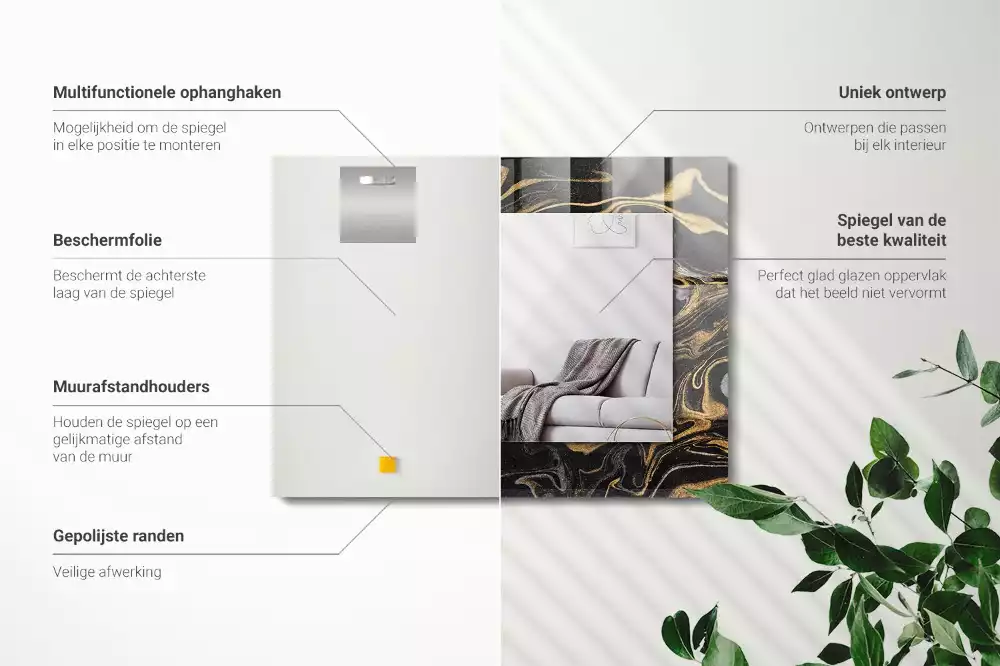 Miroir rectangulaire décoratif imprimé motif de marbre abstrait