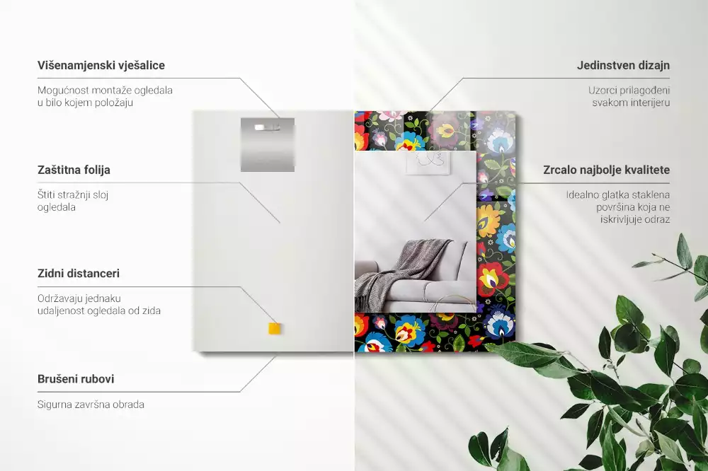 Miroir rectangulaire avec cadre imprimé motifs folkloriques colorés