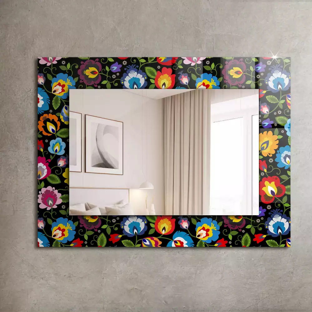Miroir rectangulaire avec cadre imprimé motifs folkloriques colorés