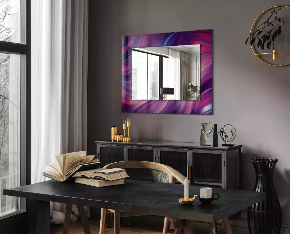 Miroir rectangulaire à cadre imprimé vagues colorées abstraites