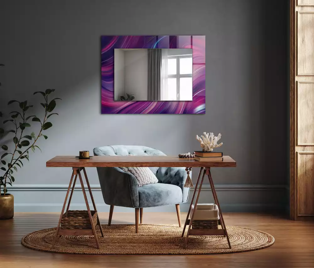 Miroir rectangulaire à cadre imprimé vagues colorées abstraites