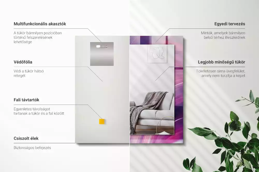 Miroir rectangulaire à cadre imprimé vagues colorées abstraites
