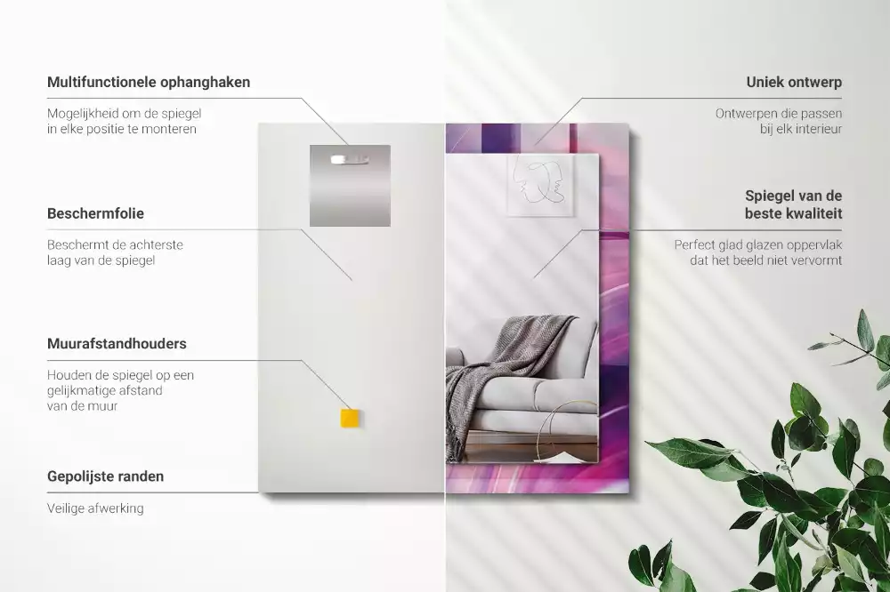 Miroir rectangulaire à cadre imprimé vagues colorées abstraites