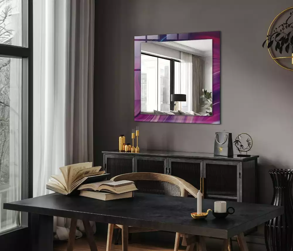 Miroir rectangulaire à cadre imprimé vagues colorées abstraites