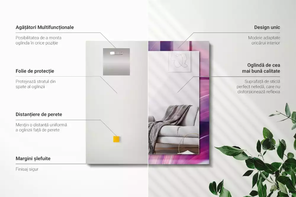 Miroir rectangulaire à cadre imprimé vagues colorées abstraites