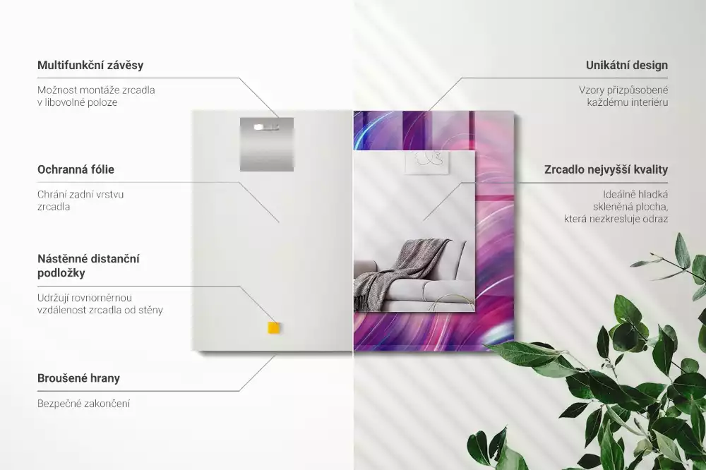 Miroir rectangulaire à cadre imprimé vagues colorées abstraites