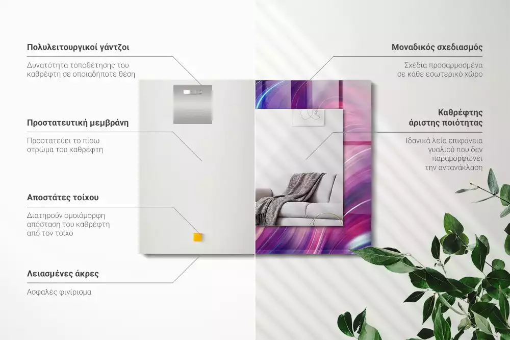 Miroir rectangulaire à cadre imprimé vagues colorées abstraites
