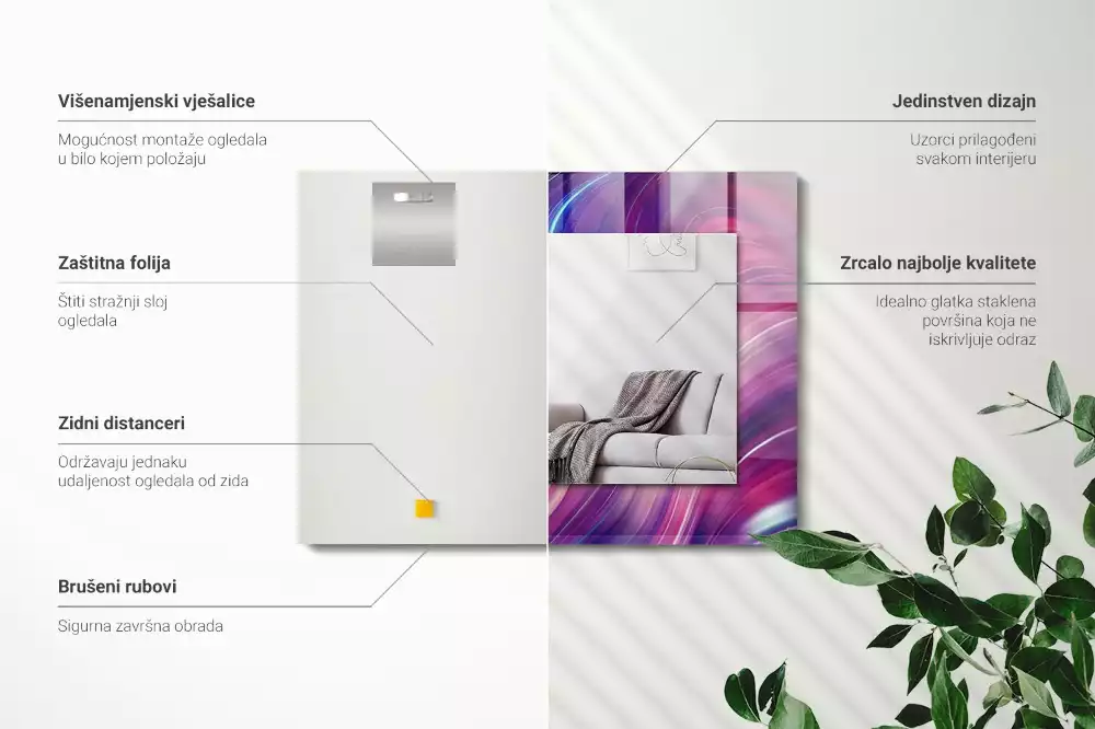 Miroir rectangulaire à cadre imprimé vagues colorées abstraites