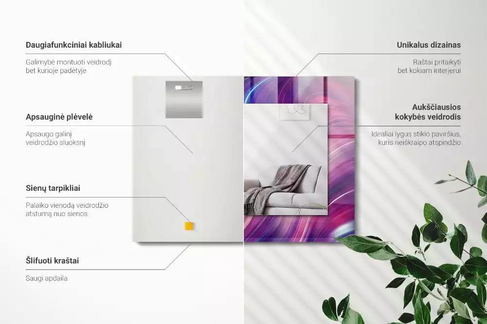 Miroir rectangulaire à cadre imprimé vagues colorées abstraites